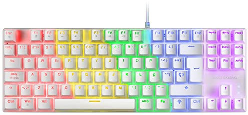 Mars Gaming MK80 Blanc, Clavier Gaming Mécanique TKL FRGB, Antighosting, Switch Mécanique Rouge, Langue Français