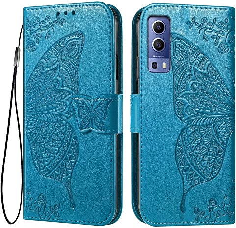 EASSGU Coque pour Vivo Y52 5G / Vivo Y72 5G (6.58 inches) Etui Flip Magnétique avec 3 Fentes pour Cartes 1 Portefeuille, Housse - Bleu