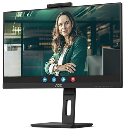 AOC 24P3QW - 24 Zoll Full HD Monitor, 2 MP Webcam, höhenverstellbar, Lautsprecher (1920x1080, 75 Hz, HDMI, DisplayPort, USB Hub) schwarz