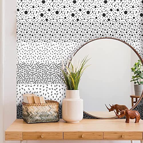 Générique Kitchen Tile Stickers 21cm x 100cm Black and White Terrazzo Floor Wall Tile Transfers Sticker for Home Decor, Peel Stick Self-Adhesive splashback, DIY Rectangle Stickers（14 Pieces）