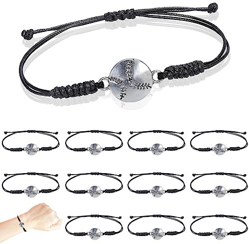 12 Stück Baseball Armbänder, Baseball Party Mitgebsel für Kinder Verstellbare Geflochtene Sport Armbänder für Mädchen Jungen Sport Geburtstagsparty