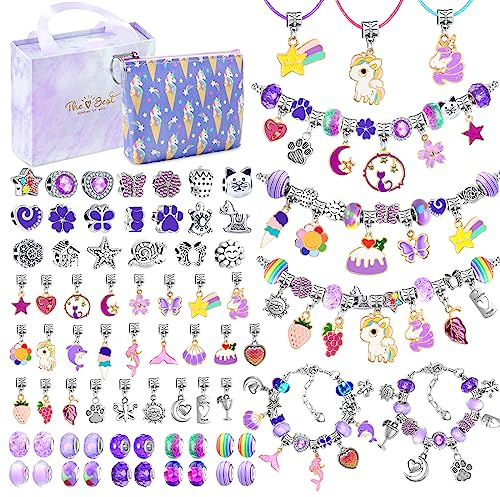 WEVOL Cadeau Fille 5-13 Ans Bijoux Enfants Fille, Fabrication Bijoux Enfant Fabrication Bracelet Fille Charms Bracelet Kit Jouet Fille 5 6 7 8 9 10 11 12 13 Ans Cadeau de Noël Anniversaire
