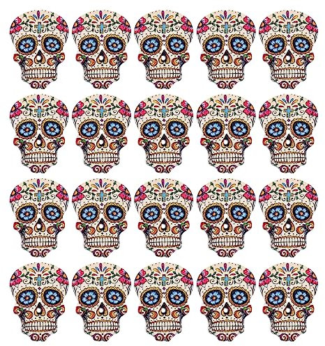 Halloween-Nähknöpfe, 50 Stück, Holzknöpfe, Totenkopf-Nähknöpfe, Totenkopf-geformte Holzknöpfe, handgefertigt, farbige Zeichnung-Taste, Kleidung, Dekoration, Zubehör, Halloween-Totenkopf-Knöpfe