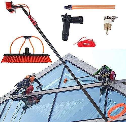 PiurUf Fensterreinigungsstange/Wassergespeiste Teleskopbürste/Ausziehbarer Reiniger Wintergartendach Für Photovoltaik-Panel-Reinigung Von Lkw-Fenstern, 30 Cm, 9 M