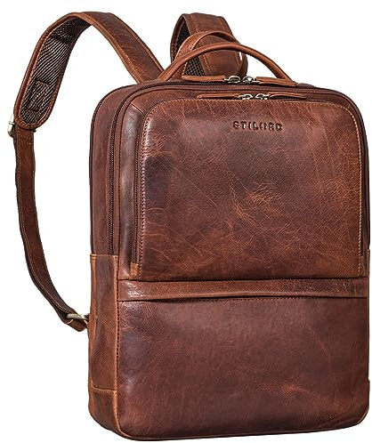 STILORD Albert Moderner Business Rucksack Leder Vintage 17 Zoll Laptopfach mit vielen Fächern | Echtleder Rucksack Herren Schulrucksack Tagesrucksack Unirucksack Farbe:Kara - Cognac