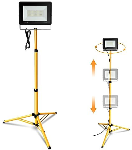 Jiubiaz LED Baustrahler mit Stativ, 100W 8500LM LED Strahler 6000K Kaltweiß Baustellenleuchte mit 1m Kabel, HöHenverstellbar 360 Grad Drehbar, IP66 Wasserdicht fü Innen-Außen(kein Stecker)