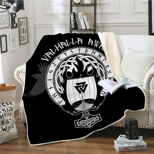 WIKINGER Kuscheldecke Sherpa Decke 100x130 cm Mikrofaser Super Weich und Warme Winter Blanket 3D Viking Wohndecke Kinder Fleecedecke Flauschige Sofadecke für Sofaüberwurf Tagesdecke