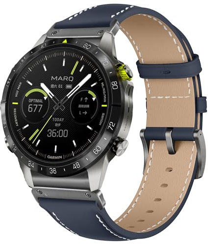 KoGiio Armband QuickFit 22mm Kompatibel mit Garmin quatix 7 Pro 47mm/MARQ Golfer (Gen 2)/ Epix (Gen 2) / Descent G1 Solar/epix/Fenix 7 Pro Solar/ 7 Pro/ 7, Leder Uhrenarmbänder Ersatzarmband -Blau