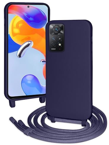 FERLAN Coque avec Cordon pour Xiaomi Redmi Note 11 Pro 5G/4G,Ultra Mince Antichoc Silicone Liquide Souple Étui avec Cordon Souple Doux Portable Lanyard Couverture Protection,Bleu Profond