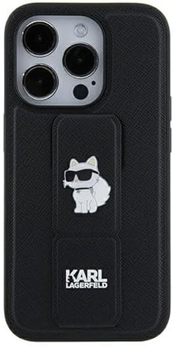 Karl Lagerfeld KLHCN61GSACHPK Hülle für iPhone 11 / Xr 6.1 Schwarz hardcase Gripstand Saffiano Choupette Pins