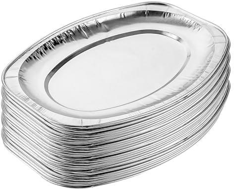 WOPPLXY 30 Stück Alu Servierplatten, 35,2 x 24,7 cm Partyplatten für Buffets, Alu oval aus Aluminium für Hochzeiten, Partys, Camping, Picknicks