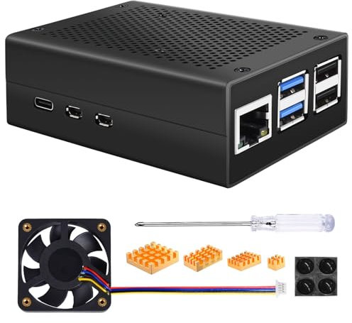 Miuzei Metal Case for Raspberry Pi 5 with 4010 PWM Fan and Copper Heatsinks，Aluminium Passive Cooling Case for Pi 5B 4GB/8GB，Support Official Raspberry Pi 5 Active Cooler