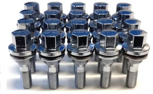 Car Alloy Wheel Nuts Bolt Set of 20, Size M12 x 1.25,Flat Seated,17mm Hex, Rustproof, Silver For Citroen and Peugeot Wheels- DC Components