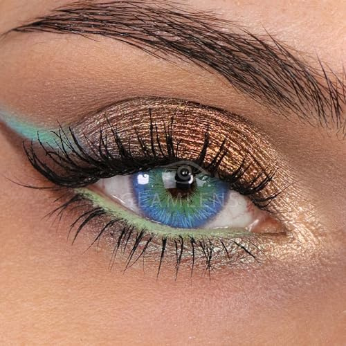 GLAMLENS Kontaktlinsen ohne Stärke Blaue farbige Monatslinsen Blau weiche Linsen soft Hydrogel 2 Stück Farblinsen + Linsenbehälter 0.0 Dioptrien natürliche Farben Serie Malaga Blue (blau)