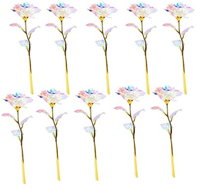 Galaxyy Blume, 24 Karat Gold, 25 x 8 cm, romantische Geschenke, lebendige 24 Karat vergoldete Galaxie-Rosen, Kristall- für Geburtstag, Valentinstag, 10 Stück