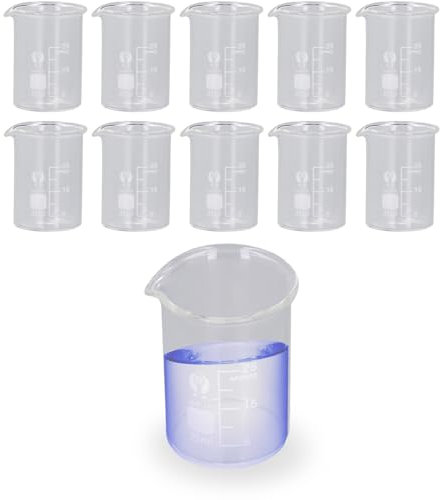 Juego de 10 Vasos de Precipitados de Vidrio, Vasos de Experimentos de Pared Gruesa de 25 Ml con Escala, Vaso Medidor de Laboratorio Transparente para Laboratorios, Industrias,