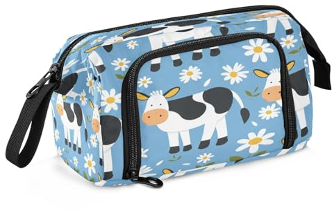 Mnsruu Federmäppchen mit Blumenmuster und Kuh, großes Fassungsvermögen, Stifteetui, Schreibwaren, Büro, Organizer-Tasche für Erwachsene, Kuh mit Blumenmuster, Einheitsgröße, modisch
