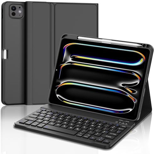 JADEMALL Keyboard Case for iPad Pro 11'' (M4) 2024, UK Layout Wireless Detachable Bluetooth Keyboard with Protective Cover and Pencil Holder for iPad Pro 11 inch (5th Generation) 2024 Tablet, Black