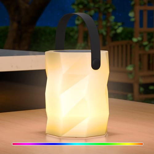 Solar Tischlampe Outdoor Kabellos Dimmbar RGB LED Tischlampe Akku USB Aufladbar Mit Fernbedienung,Portable Tischleuchte Kabellos IP44 Wasserdicht FüR Camping Garten(E)
