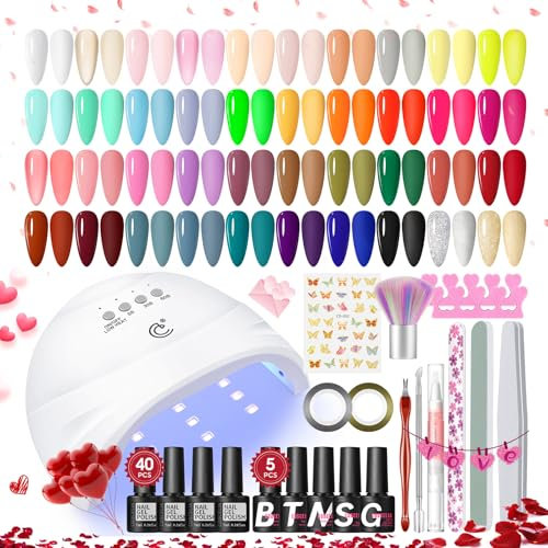 COSCELIA 57Pcs kit Vernis Semi Permanent avec Lampe UV/LED, 40 Couleurs Kit Ongle Gel U V Complet avec Base et Top Coat+Top Coat Pailleté et Mat, Kit Manucure pour Débutant DIY
