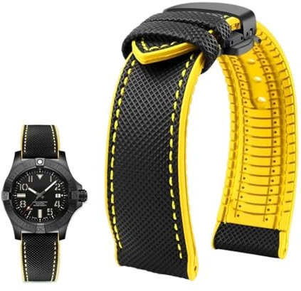 Passend for Breitling, Passend for Citizen, Passend for Tissot, Passend for Omega 20, 22 mm, 23 mm, 24 mm, Nylon-Fluorkautschuk-Armband, weiches Silikonarmband, Herren-Uhrenarmband(Black yellow black