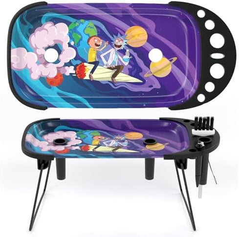 Gray Oval All-in-one Rolling Tray Set with Storage Bag - Foldable Stand, Cone Loader Accessories for King Size & 1 1/4 Size Pre Rolled Cones