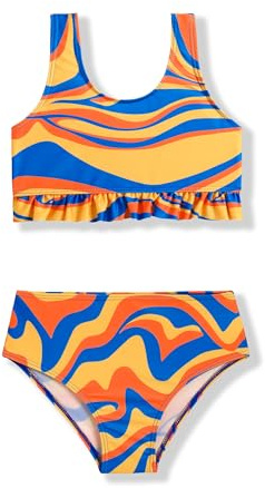 Arshiner Filles Bikini Mode Jaune Rayures Bleues Maillots De Bain Volants Bustier Bikini Slips 2 Pièces Enfants Été Tankini Ensembles Plage Maillot De Bain Surf Maillots De Bain 5-6 Ans