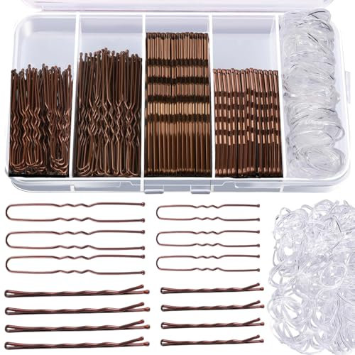 300 Stück Haarnadeln Bobby Pins Set, Metal Haarklammern Damen Hair Accessories, French U-Haarklammern 2inch 2.36inch, Hair Pins für 2inch 2.75inch, Haargummis in Aufbewahrungsbox (300PCS/Braun)