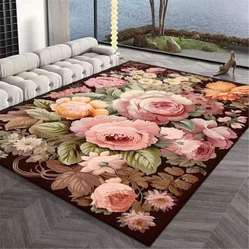 RUGMRZ Gamer Decoracion Alfombras Juveniles La Alfombra de la Sala de Estar del Dormitorio con patrón de Hoja Verde de Flor Rosa se Puede Personalizar Alfombra para Silla Gaming 160X230CM