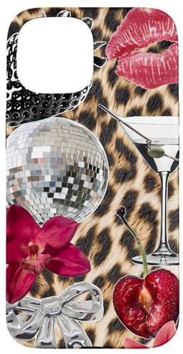iPhone 15 Leopard Girl Ball Disco Cherry Y2K Orchids Flowers Martini Case