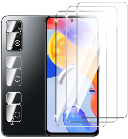 Dlxiks Protector de Pantalla para Xiaomi Redmi Note 11 Pro 4G/5G, 3 Cristal Vidrio Templado con 3 Protector de Lente de Cámara, Sin Burbujas, Antiarañazos, HD Transparente