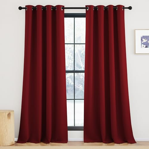 KGORGE Rote Gardinen Wohnzimmer Vorhänge Gegen Hitze Vorhang 245 cm Lang Dicke Modern Verdunklungsvorhänge Ösenvorhang Blickdicht 2er Set 245 x 140 cm(HxB) Blackout Curtains Living Room