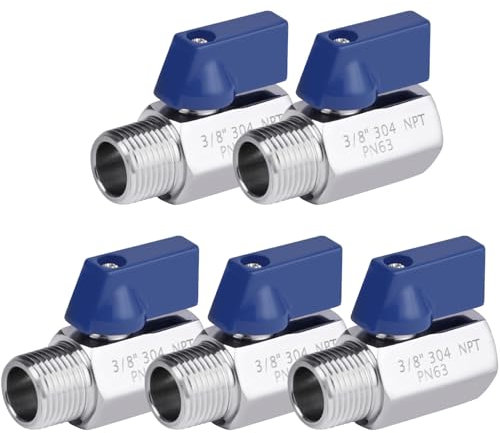 YADIAN 5 Pack 3/8'' Mini Ball Valve 304 Stainless Steel NPT Female x Male Thread Shut-Off Valve 3/8 inch, Pack of 5