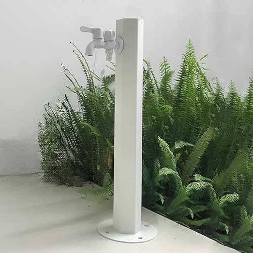 Snaweo Colonne d'eau de Jardin extérieure, borne d'eau autoportante, Fontaine Verticale, borne de Robinet pour Cour, avec Robinet Double Sortie(White D)