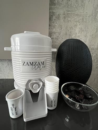 Mini Zamzam Water Dispenser- Grey, Umrah & Hajj Islamic Gift, 2 Litre with 12 Cups, Makkah, Medina. Official Stockist- Ilhaam