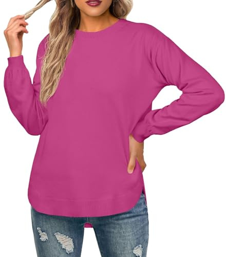 GRECERELLE Damen Pullover Sweatshirt Damen Leichter Einfarbig Weicher Strickpullover Rundhal Langarm Tops für Winter Herbst Frühling