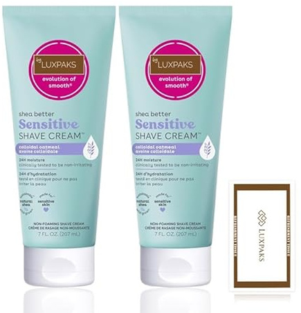 Shaving Set: E.O.S. Sensitive Skin Shave Cream 2-Pack + LUXPAKS Wipe | E.O.S. Sensitive Skin, Fragrance-Free, Shave Cream, 2-Pack, Hypoallergenic, Shea Butter, LUXPAKS Wipe