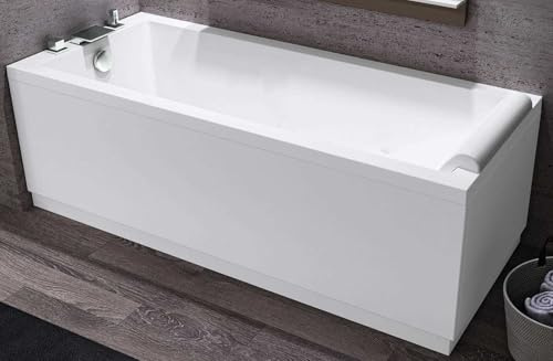 Novellini Calos Standard avec cadre 180 x 80 cm H58 cm 200 l Baignoire rectangulaire blanc brillant colonne robinetterie mitigeur bord douche cascade 1 panneau avant 1 côté appui-tête