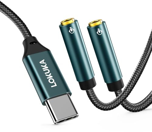 LOKUKA USB C Kopfhörer Splitter Adapter, (1.2 Meter) USB C auf 2 TRRS 3.5mm Audio Splitter mit 24Bit/96KHz Hi-Res DAC Chip für Zwei Kopfhörer, Lautsprecher, TRRS Mikrofone auf Type-C Handy, Laptop