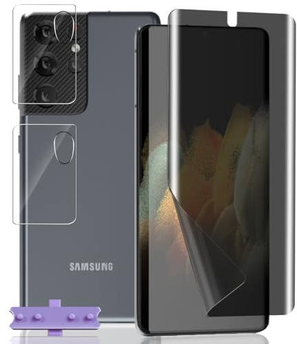 Yieehhow Protection Écran Anti Espion pour Samsung Galaxy S21 Ultra, [1 Pièce] Anti-Spy Film TPU Souple et [2 Pièces] Verre Trempé Protecteur Caméra, Privacy Protège Écran pour Galaxy S21 Ultra