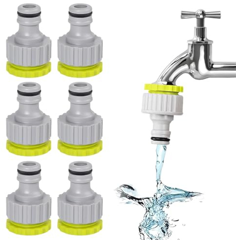 6 Pièces Raccord Robinet Universel Fileté Femelle 1/2 & 3/4, 2-en-1 Raccord de robinet, Adaptateur Tuyau d'Arrosage, Connecteur de robinet de jardin Raccord de robinet pour Jardinage, Vert