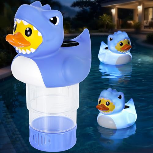 Housolution Solar Pool-Chlor-Floater,chwimmender Chlorspender, Ente | passt 4x3in-Tabletten,einstellbare Freisetzung,einfache Öffnung & Anti-Sinken,Tablettenfloater für Pool,Whirlpool & SPA