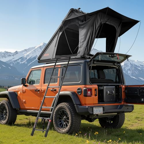 VEVOR Tienda de Techo Rígida para 2-3 Personas, Tienda de Campaña para Techo de Coche con Luz LED, Colchón Grueso y Una Ventana, Impermeable y Resistente al Viento, para Jeep, SUV, Camionetas