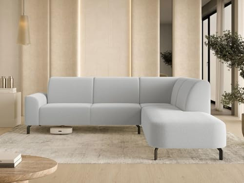 GRAINGOLD Regento Ecksofa 277x218 cm, L-Form Sofa, Sofa für Wohnzimmer, Bouclé Stoff, 4-Sitzer Eckcouch, Modernes Design (Grau, Rechts)