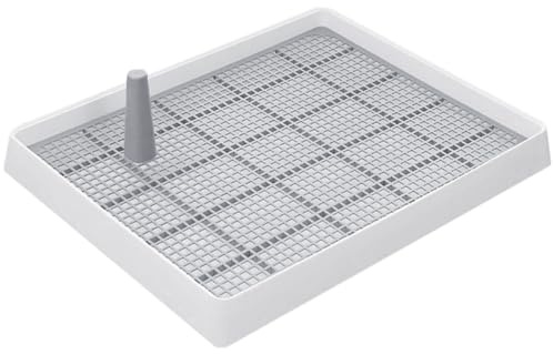 Cabilock Set de Toilettes pour Chiots Intérieur Bac à Litière Blanc 1 Litre en PP, Grille Amovible Double Couche et Design à Faible Entrée pour Garder Les Pattes Sèches