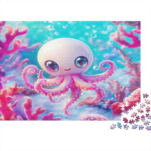 Krake Puzzle 1000 Teile aus recyceltem Karton, Süße Weiße Babykrake, Premium & Hoher Schwierigkeitsgrad, Herausfordernd für Erwachsene ab 14 Jahren, 52x38cm