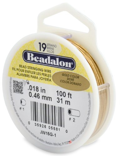Beadalon 19-Strand Bead Stringing Wire, 0.018-Inch, Gold Color, 100-Feet