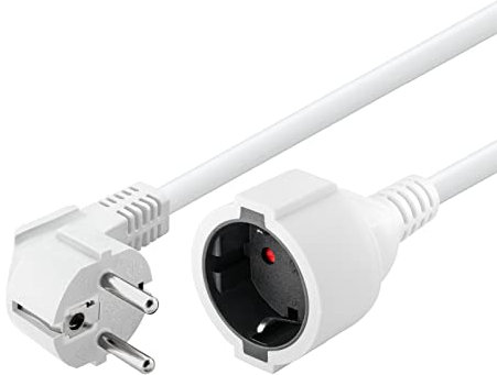 Goobay 93091 Gewinkeltes Strom Verlängerungskabel / Schutzkontakt Stecker 250V Schutzkontakt 2 Meter Stromkabel Verlängerung für Innenbereich / Weiß / 2m