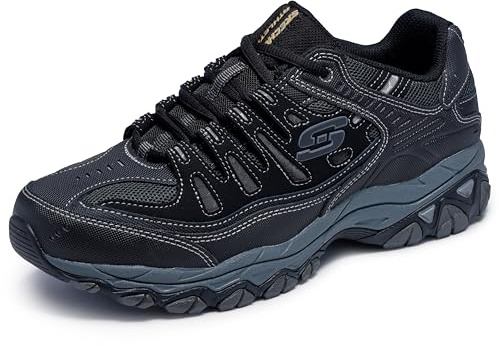 Skechers Men's Afterburn M. Fit Fashion Sneakers – Leather Upper, Memory Foam Insole, Rubber Outsole, Black/Charcoal, 8.5 X-Wide