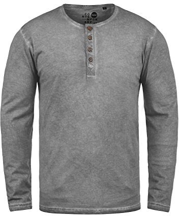 !Solid SDTimur Herren Longsleeve Langarmshirt Shirt mit Grandad-Ausschnitt 100% Baumwolle Regular fit, Größe:M, Farbe:Mid Grey (2842)